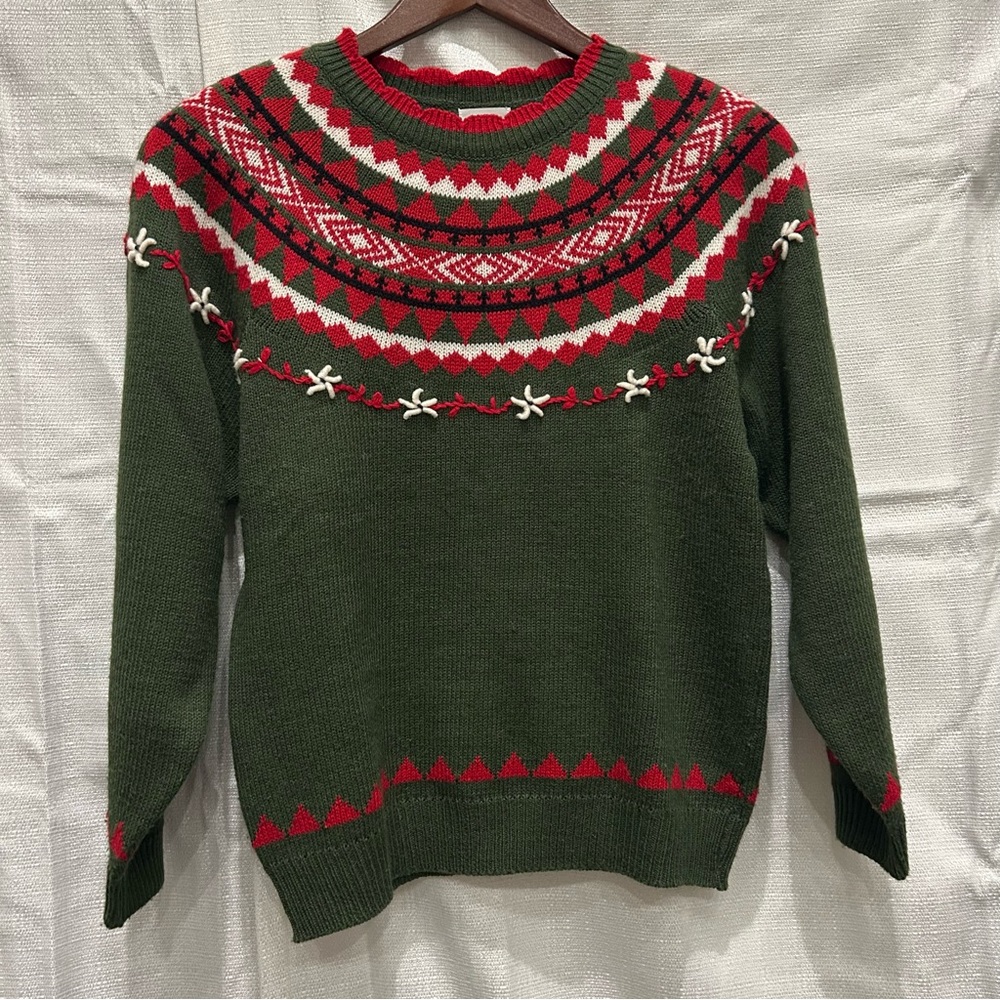 Vintage Christmas holiday sweater Koret Festive Red and Green Knit Top
